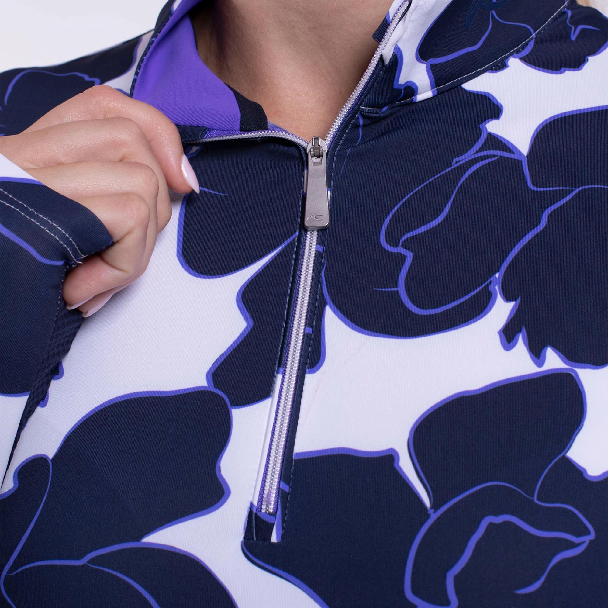 KJUS Sunshine Printed Half Zip Ladies Golf Mid Layer White/Atlanta Blue